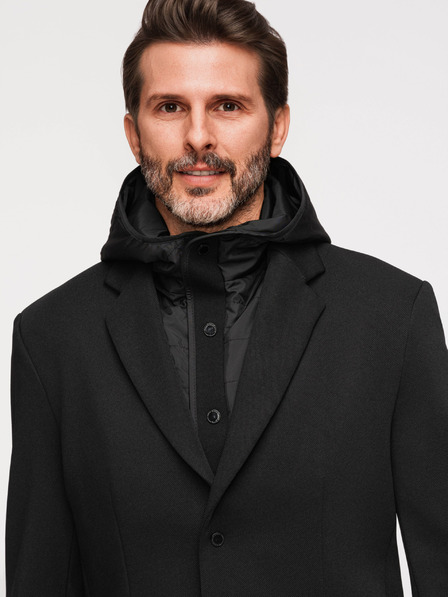 Ombre Clothing Férfi strukturált dzseki magas állással és kapucnival - fekete V2 M167 Ombre Clothing