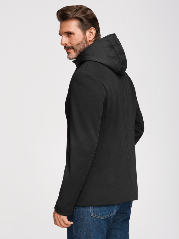 Ombre Clothing Férfi strukturált dzseki magas állással és kapucnival - fekete V2 M167 Ombre Clothing