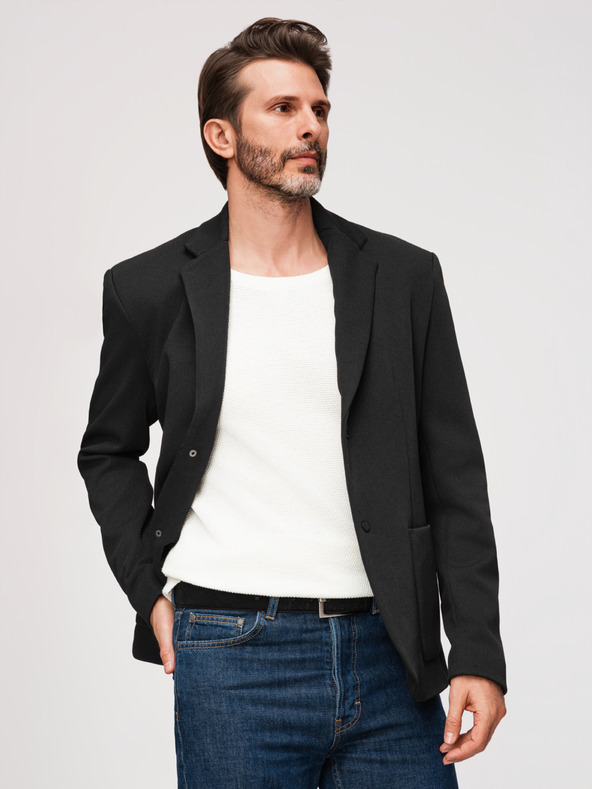 Ombre Clothing Férfi strukturált dzseki magas állással és kapucnival - fekete V2 M167 Ombre Clothing