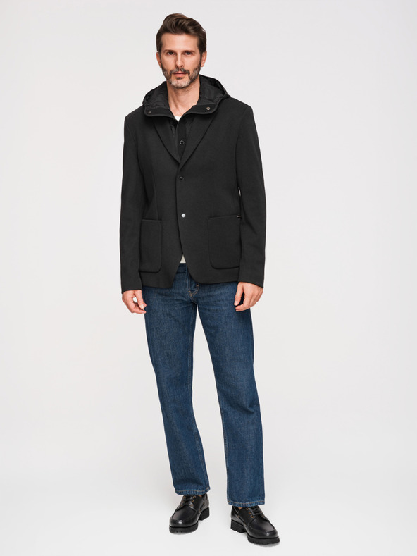 Ombre Clothing Férfi strukturált dzseki magas állással és kapucnival - fekete V2 M167 Ombre Clothing