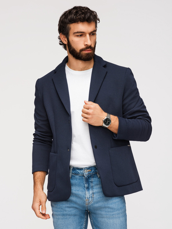 Ombre Clothing Férfi strukturált kapucnis dzseki magas állással - sötétkék V3 M167 Ombre Clothing