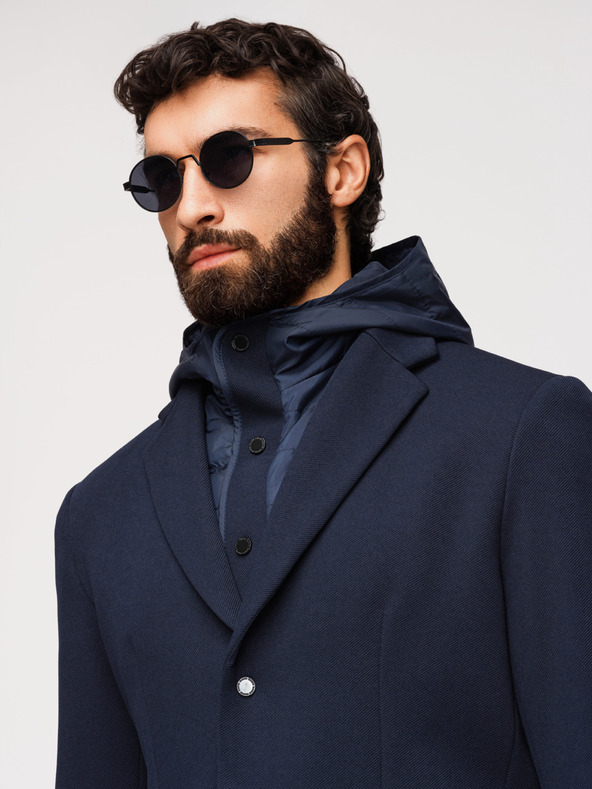 Ombre Clothing Férfi strukturált kapucnis dzseki magas állással - sötétkék V3 M167 Ombre Clothing