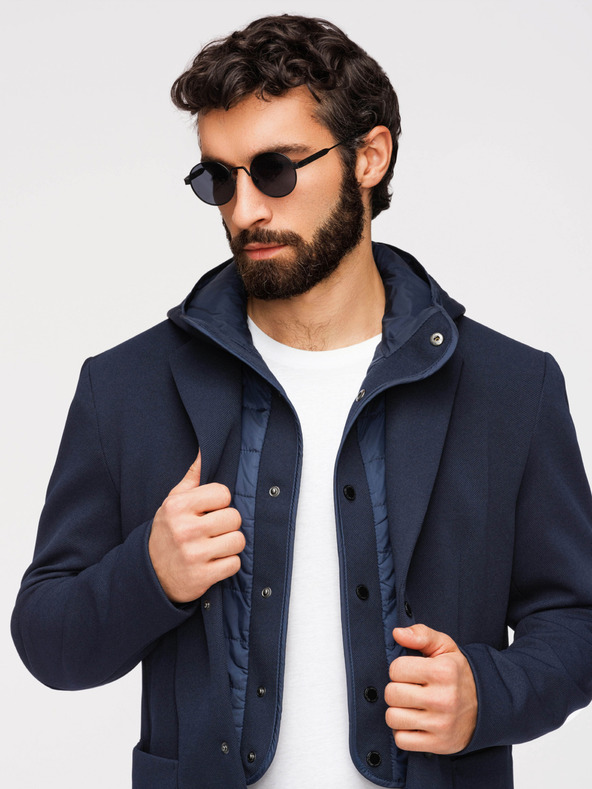 Ombre Clothing Férfi strukturált kapucnis dzseki magas állással - sötétkék V3 M167 Ombre Clothing