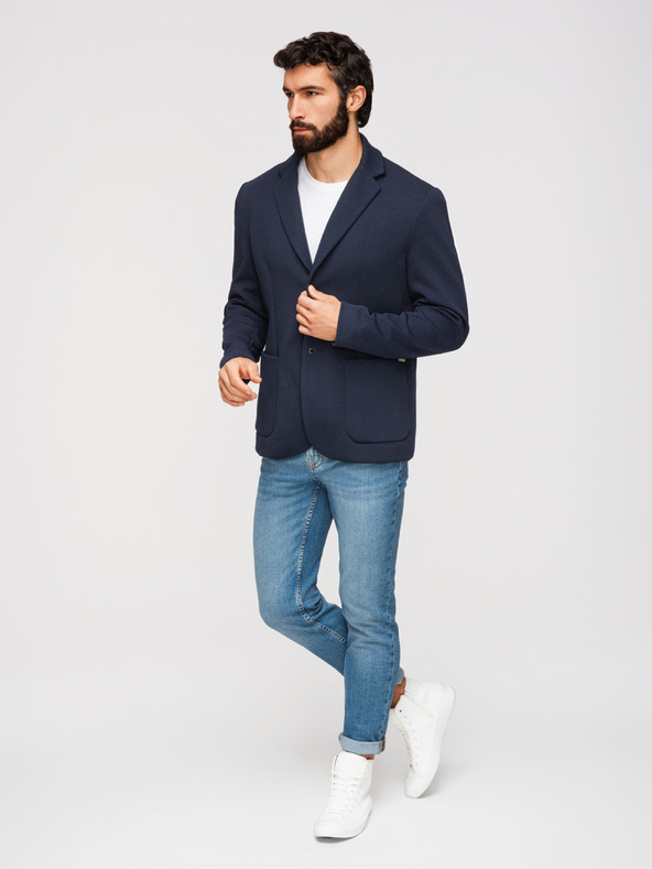 Ombre Clothing Férfi strukturált kapucnis dzseki magas állással - sötétkék V3 M167 Ombre Clothing