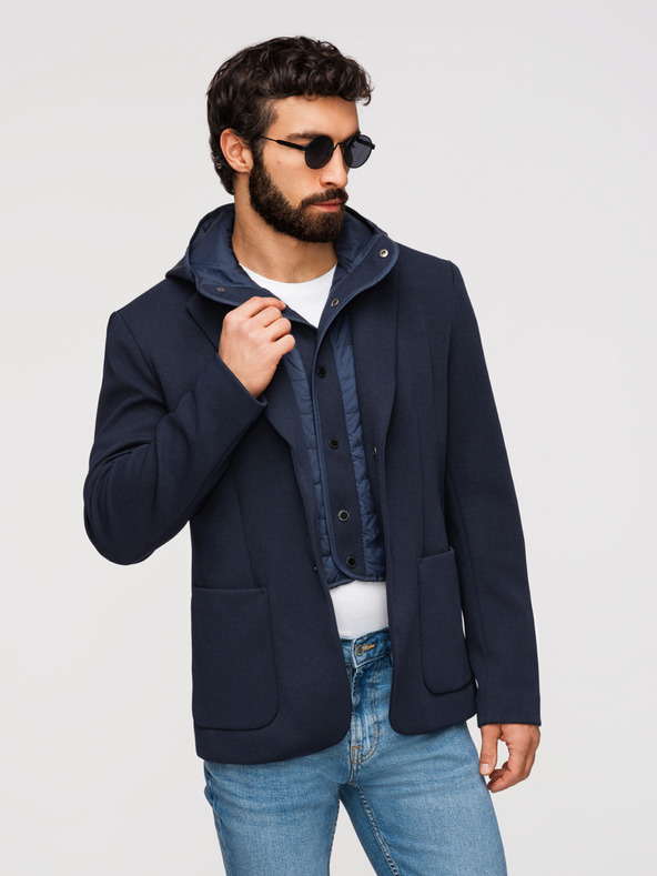 Ombre Clothing Férfi strukturált kapucnis dzseki magas állással - sötétkék V3 M167 Ombre Clothing