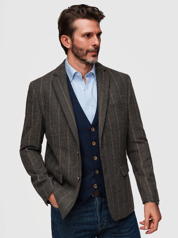 Ombre Clothing Férfi elegáns finoman kockás kabát gyapjúkeverékből - sötétbarna V3 M166 Ombre Clothing