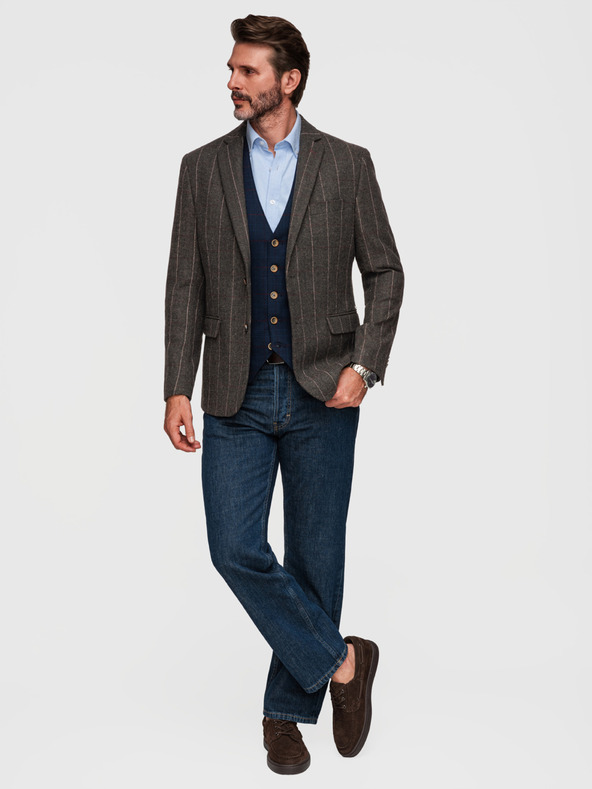 Ombre Clothing Férfi elegáns finoman kockás kabát gyapjúkeverékből - sötétbarna V3 M166 Ombre Clothing