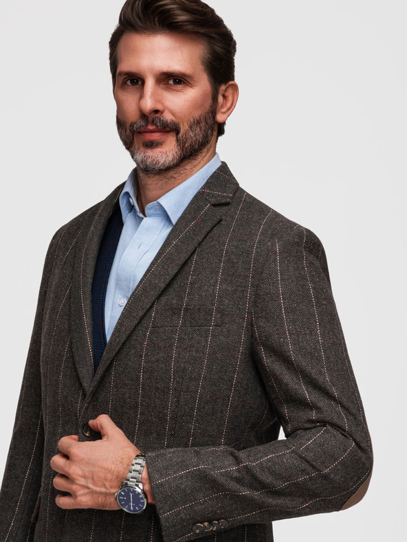 Ombre Clothing Férfi elegáns finoman kockás kabát gyapjúkeverékből - sötétbarna V3 M166 Ombre Clothing