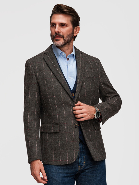 Ombre Clothing Férfi elegáns finoman kockás kabát gyapjúkeverékből - sötétbarna V3 M166 Ombre Clothing