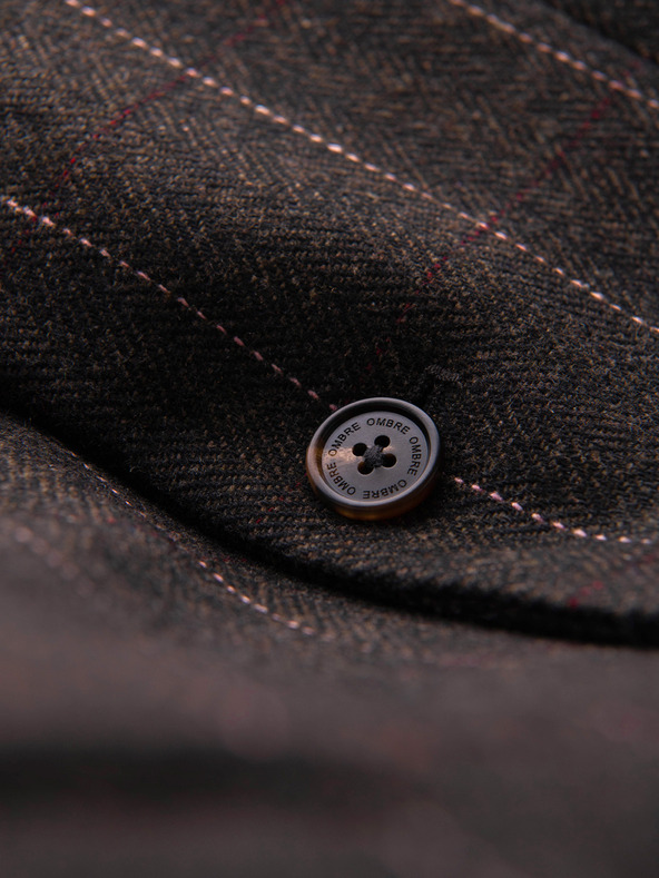 Ombre Clothing Férfi elegáns finoman kockás kabát gyapjúkeverékből - sötétbarna V3 M166 Ombre Clothing