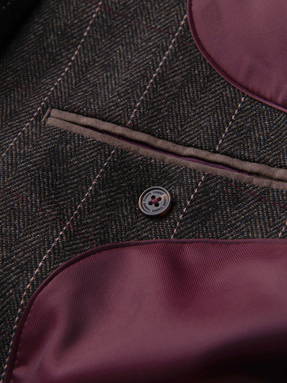 Ombre Clothing Férfi elegáns finoman kockás kabát gyapjúkeverékből - sötétbarna V3 M166 Ombre Clothing