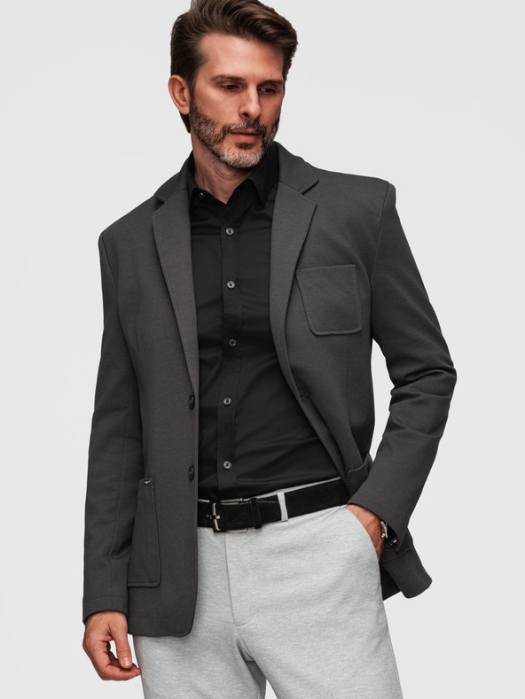 Ombre Clothing Férfi kötött szűk szabású kabát finom szerkezettel - grafit V1 M165 Ombre Clothing
