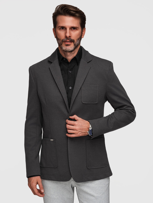 Ombre Clothing Férfi kötött szűk szabású kabát finom szerkezettel - grafit V1 M165 Ombre Clothing