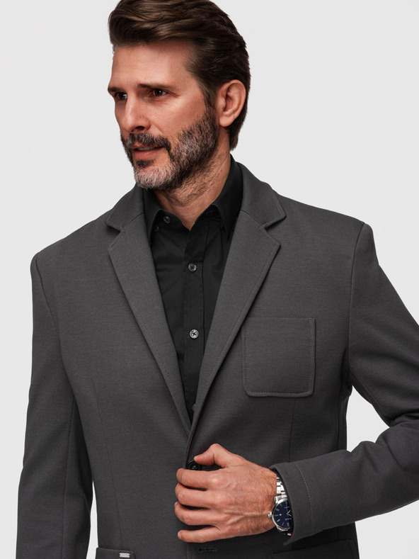 Ombre Clothing Férfi kötött szűk szabású kabát finom szerkezettel - grafit V1 M165 Ombre Clothing