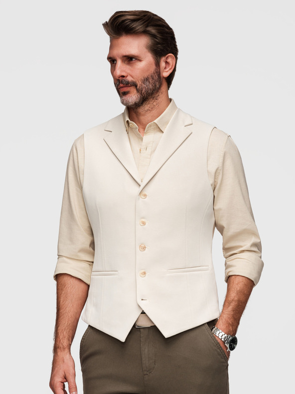 Ombre Clothing Elegáns férfi mellény revérrel - bézs V2 V66 Ombre Clothing