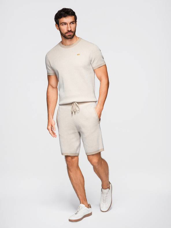 Ombre Clothing Férfi kötött rövidnadrág állítható derékkal - bézs V1 OM-SRCS-0202 Ombre Clothing