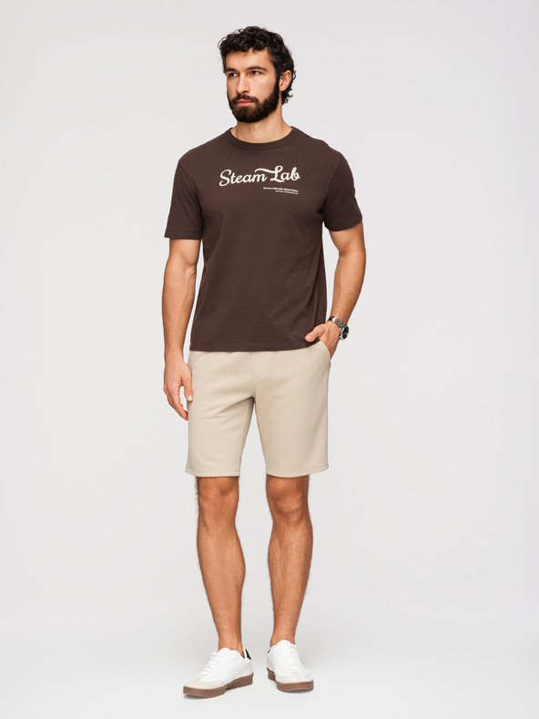 Ombre Clothing Férfi strukturált rövidnadrág REGULAR FIT - bézs V1 OM-SRSK-0124 Ombre Clothing