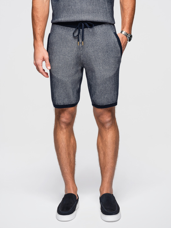 Ombre Clothing Férfi kötött rövidnadrág állítható derékkal - sötét kék V3 OM-SRCS-0202 Ombre Clothing