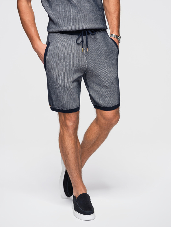 Ombre Clothing Férfi kötött rövidnadrág állítható derékkal - sötét kék V3 OM-SRCS-0202 Ombre Clothing