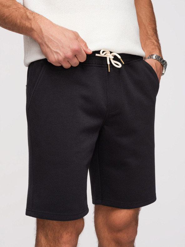 Ombre Clothing Férfi strukturált rövidnadrág REGULAR FIT - fekete V2 OM-SRSK-0124 Ombre Clothing