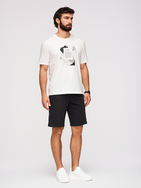 Ombre Clothing Férfi rövidnadrág REGULAR FIT francia frottír kötöttből - fekete V4 OM-SRSK-0196 Ombre Clothing