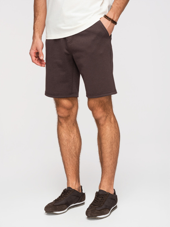 Ombre Clothing Férfi strukturált rövidnadrág REGULAR FIT - barna V5 OM-SRSK-0124 Ombre Clothing
