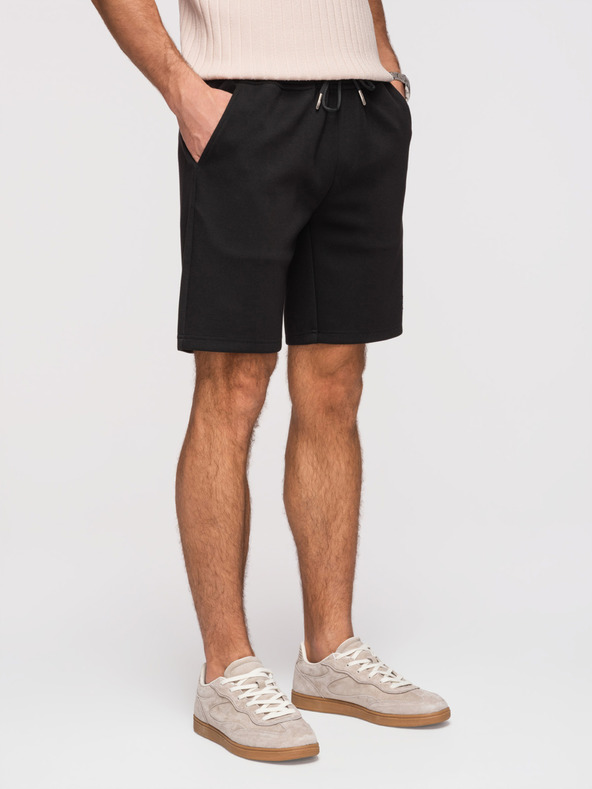 Ombre Clothing Férfi rövidnadrág REGULAR FIT sima kötöttből - fekete V1 OM-SRBC-0153 Ombre Clothing