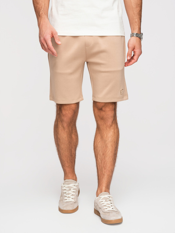 Ombre Clothing Férfi rövidnadrág REGULAR FIT sima kötöttből - bézs V3 OM-SRBC-0153 Ombre Clothing