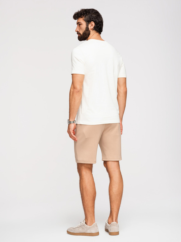 Ombre Clothing Férfi rövidnadrág REGULAR FIT sima kötöttből - bézs V3 OM-SRBC-0153 Ombre Clothing
