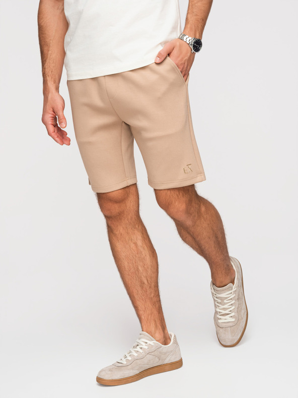 Ombre Clothing Férfi rövidnadrág REGULAR FIT sima kötöttből - bézs V3 OM-SRBC-0153 Ombre Clothing