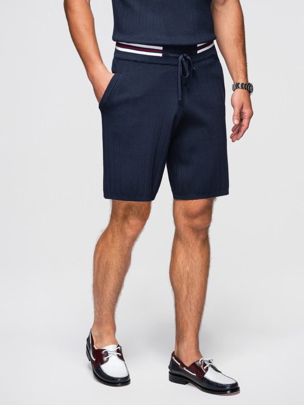 Ombre Clothing Férfi strukturált viszkóz rövidnadrág REGULAR - sötét kék V2 OM-SRCS-0203 Ombre Clothing