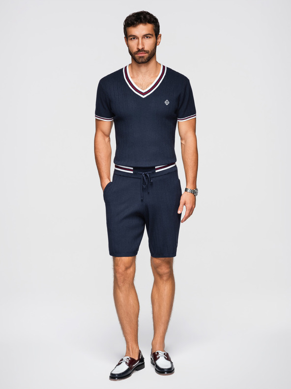 Ombre Clothing Férfi strukturált viszkóz rövidnadrág REGULAR - sötét kék V2 OM-SRCS-0203 Ombre Clothing