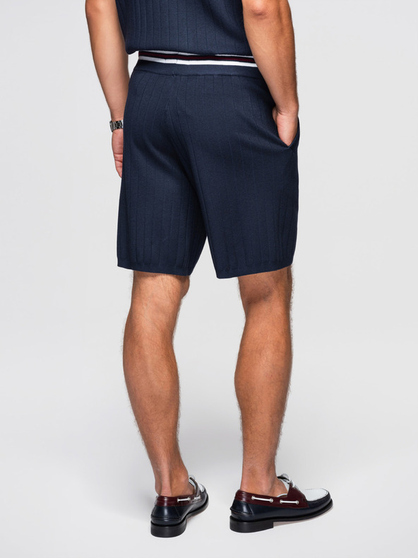 Ombre Clothing Férfi strukturált viszkóz rövidnadrág REGULAR - sötét kék V2 OM-SRCS-0203 Ombre Clothing