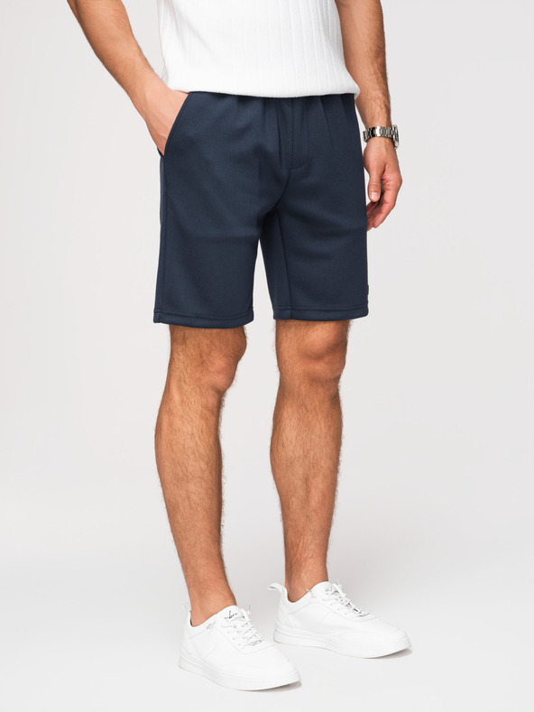 Ombre Clothing Férfi sima kötött rövidnadrág REGULAR FIT - sötét kék V4 OM-SRBC-0153 Ombre Clothing