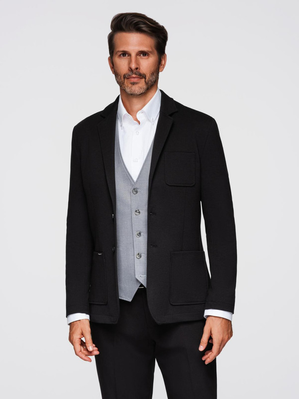 Ombre Clothing Férfi fekete zakó SLIM finom textúrával