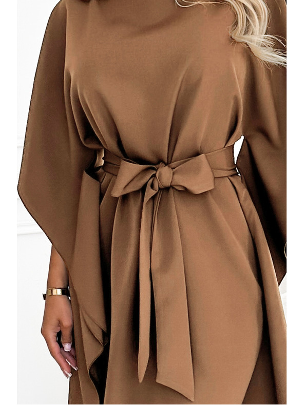 numoco SOFIA Pillangó ruha derékban megkötve - cappuccino