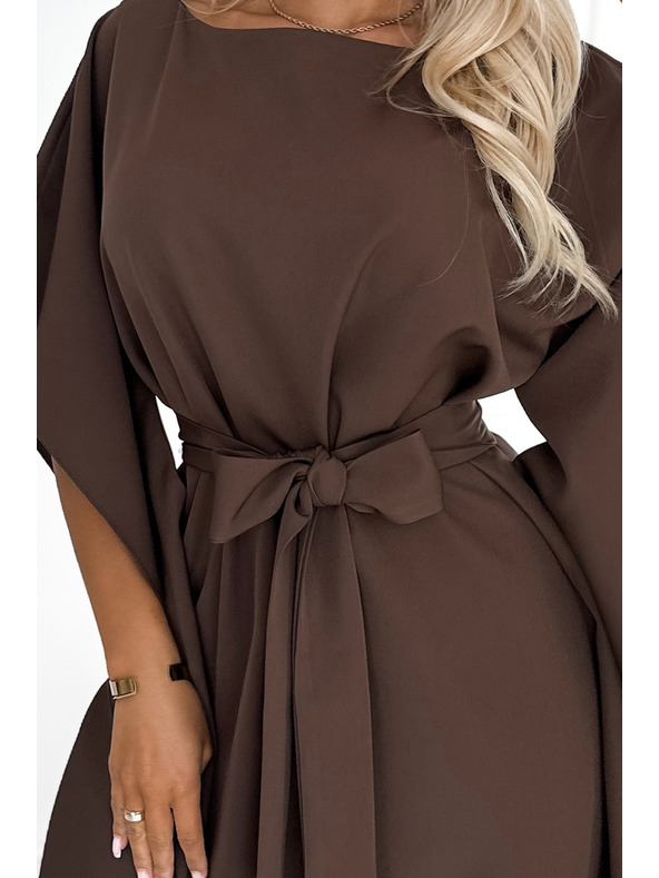 numoco SOFIA Pillangó ruha derékövvel - csokoládé