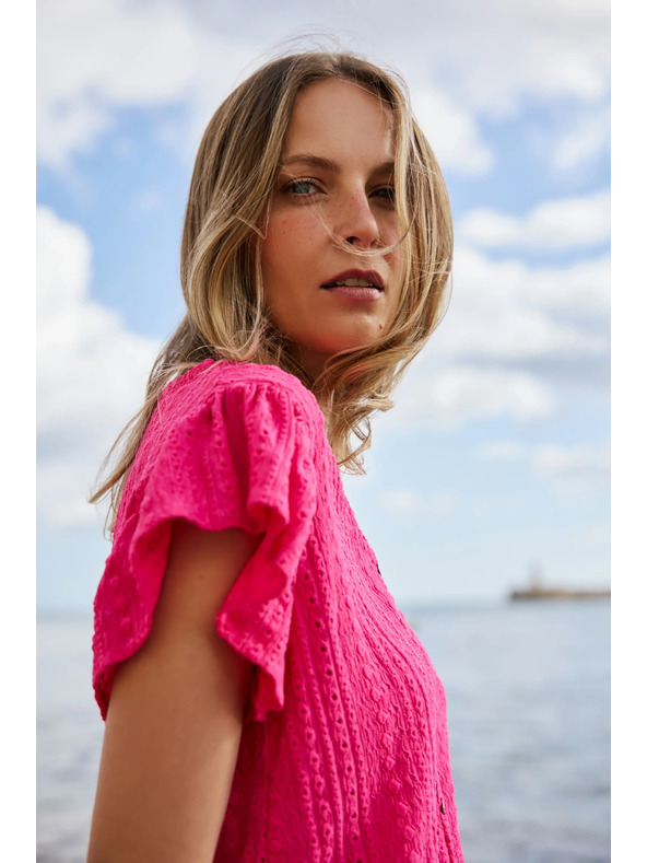 Moodo Moodo fukszia V-nyakú blúz