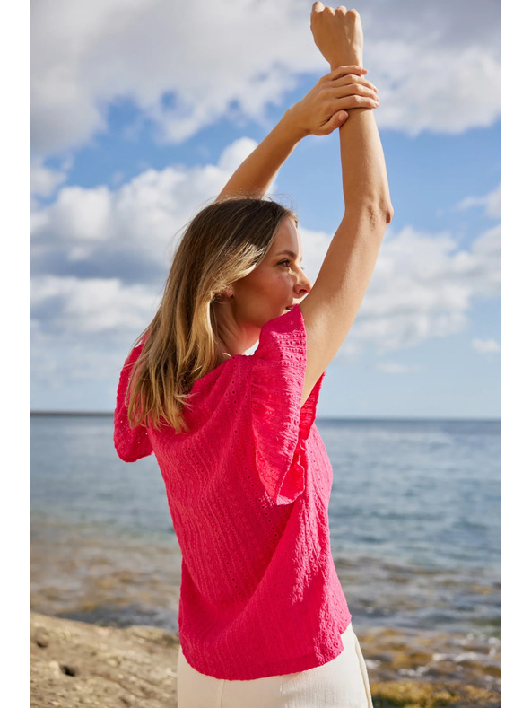 Moodo Moodo fukszia V-nyakú blúz