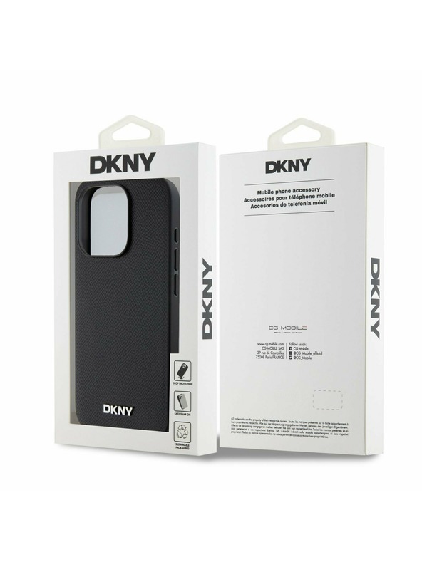 DKNY PU bőr ezüst fém logóval ellátott Magsafe hátlap iPhone 15 Pro fekete DKNY