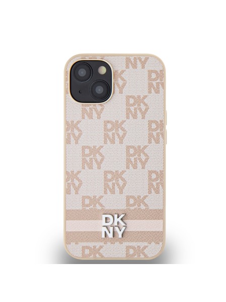 DKNY PU bőr kockás mintás és csíkos hátlapi borító iPhone 13 rózsaszín DKNY rózsaszínhez