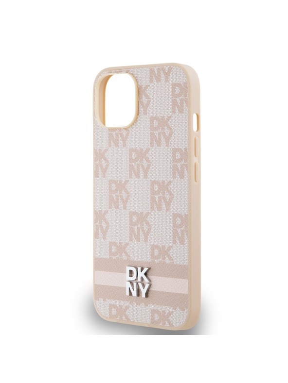DKNY PU bőr kockás mintás és csíkos hátlapi borító iPhone 13 rózsaszín DKNY rózsaszínhez