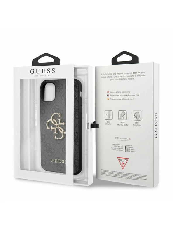 Guess Guess PU 4G fém logós hátlap iPhone 11 készülékhez Szürke