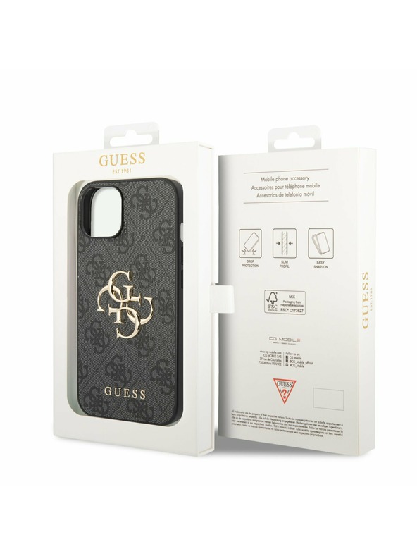 Guess PU 4G Metal Logo Zadní Kryt pro iPhone 14 Grey Telefontok