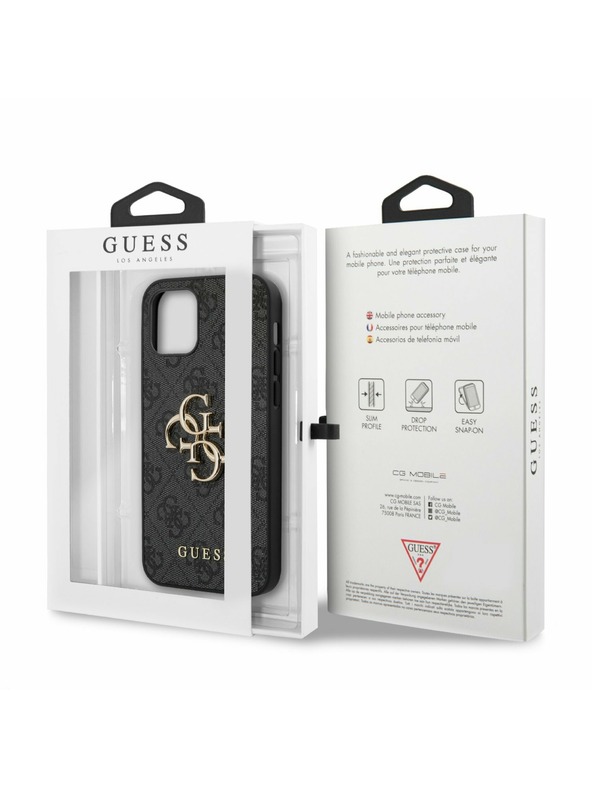 Guess Guess PU 4G fém logós fém hátlap iPhone 12 Pro Max szürke táskához