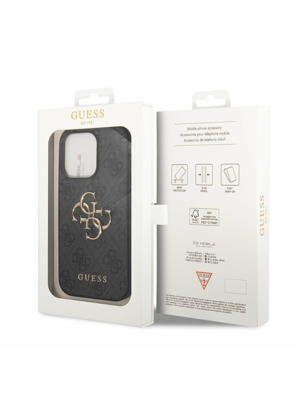 Guess Guess PU 4G fém logós hátlap iPhone 14 Pro készülékhez Szürke