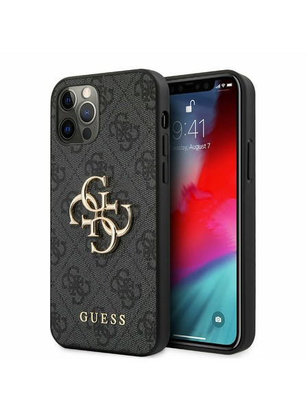Guess PU 4G Metal Logo Zadní Kryt pro iPhone 12/12 Pro Grey Telefontok