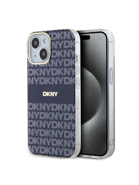 DKNY PC/TPU ismétlődő mintás, tónusos csíkos Magsafe hátlap iPhone 15 készülékhez Kék DKNY