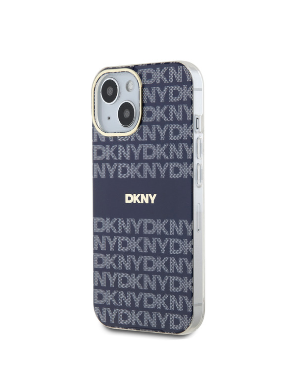 DKNY PC/TPU ismétlődő mintás, tónusos csíkos Magsafe hátlap iPhone 15 készülékhez Kék DKNY