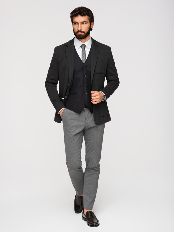 Ombre Clothing Férfi fekete zakó SLIM finom textúrával